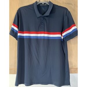 G/FORE Polo Shirt Lg Mens Red White Blue‎ Striped Short Sleeve Performance Golf